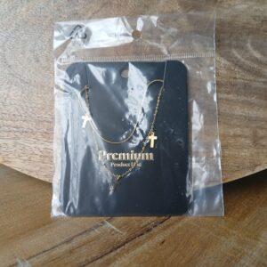 Kruisjes ketting dubbel stainless steel goud