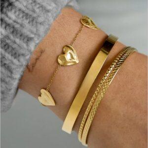 Hartjes armband stainless steel goud